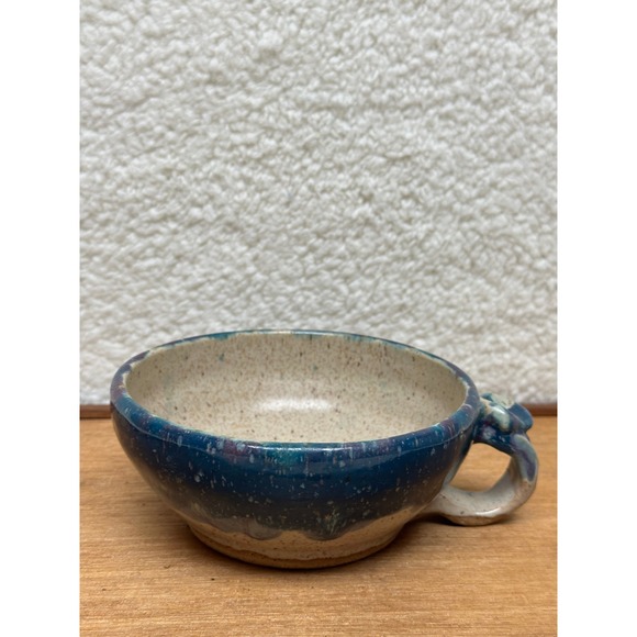 Unbranded Other - Vintage Studio Pottery Cup Blue Speckled Stoneware Thumb Rest Bowl Mug 96